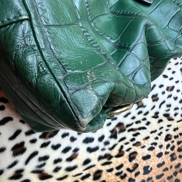 Coach Ashley Croc Embossed Leather Carry-All Hand bag hunter green - Picture 16 of 16